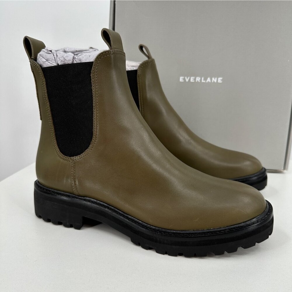 Everlane The Lug Chelsea Boot Beech Green 9.5 Women's Leather Ankle Chunky Sole